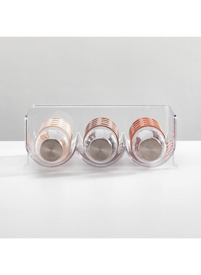 mDesign Plastic Free-Standing Stackable 3 Bottle Storage Holder Rack - Water, Wine, and Drink Organizer Shelf for Kitchen Countertop, Cabinet, Pantry, Fridge, Freezer, 4 Pack - Clear - Image 3