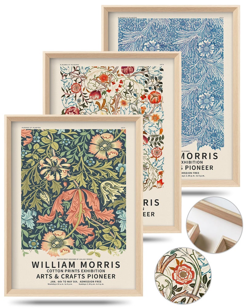 UPWOIGH Framed Wall Art William Morris Wood Canvas Wall Art16x12in Cotton Pattern Vintage Poster Wall Decor Aesthetic for Living Room Bedroom Morris Artframed41 16x12in