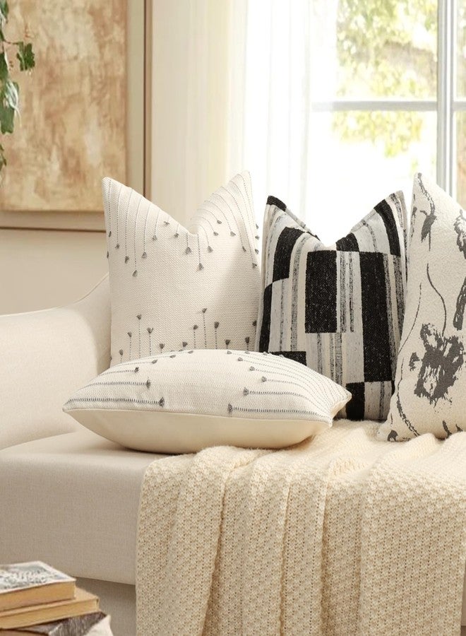 YCOLL Pillow Cover 18x18 Set of 2 Neutral Woven Decorative Throw Pillows for Couch Bed Living Room Cotton Tufted Couch Pillows Modern Farmhouse Accent Pillows Boho Home Decor, Gray - Image 3