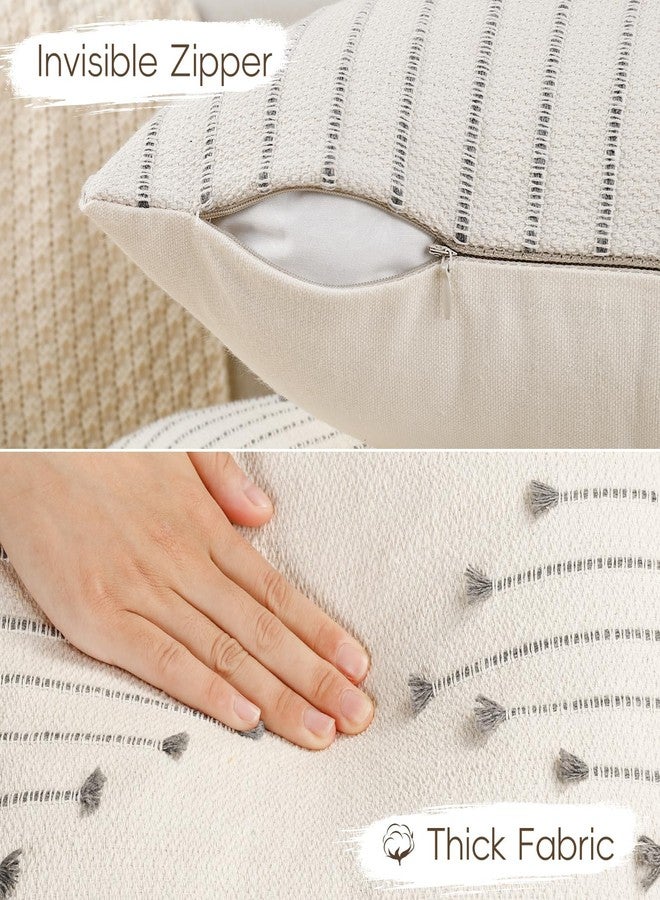 YCOLL Pillow Cover 18x18 Set of 2 Neutral Woven Decorative Throw Pillows for Couch Bed Living Room Cotton Tufted Couch Pillows Modern Farmhouse Accent Pillows Boho Home Decor, Gray - Image 2