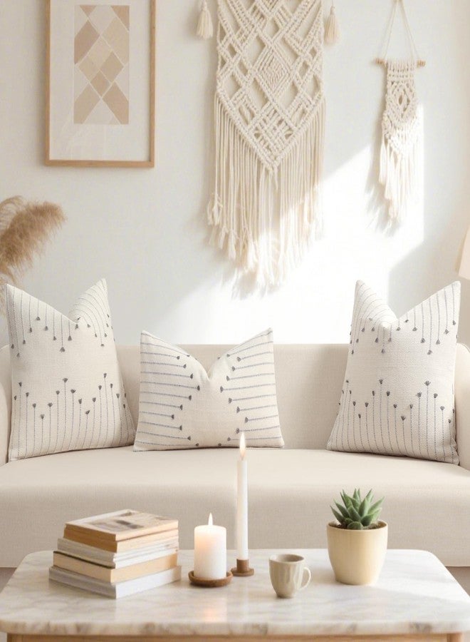 YCOLL Pillow Cover 18x18 Set of 2 Neutral Woven Decorative Throw Pillows for Couch Bed Living Room Cotton Tufted Couch Pillows Modern Farmhouse Accent Pillows Boho Home Decor, Gray - Image 4