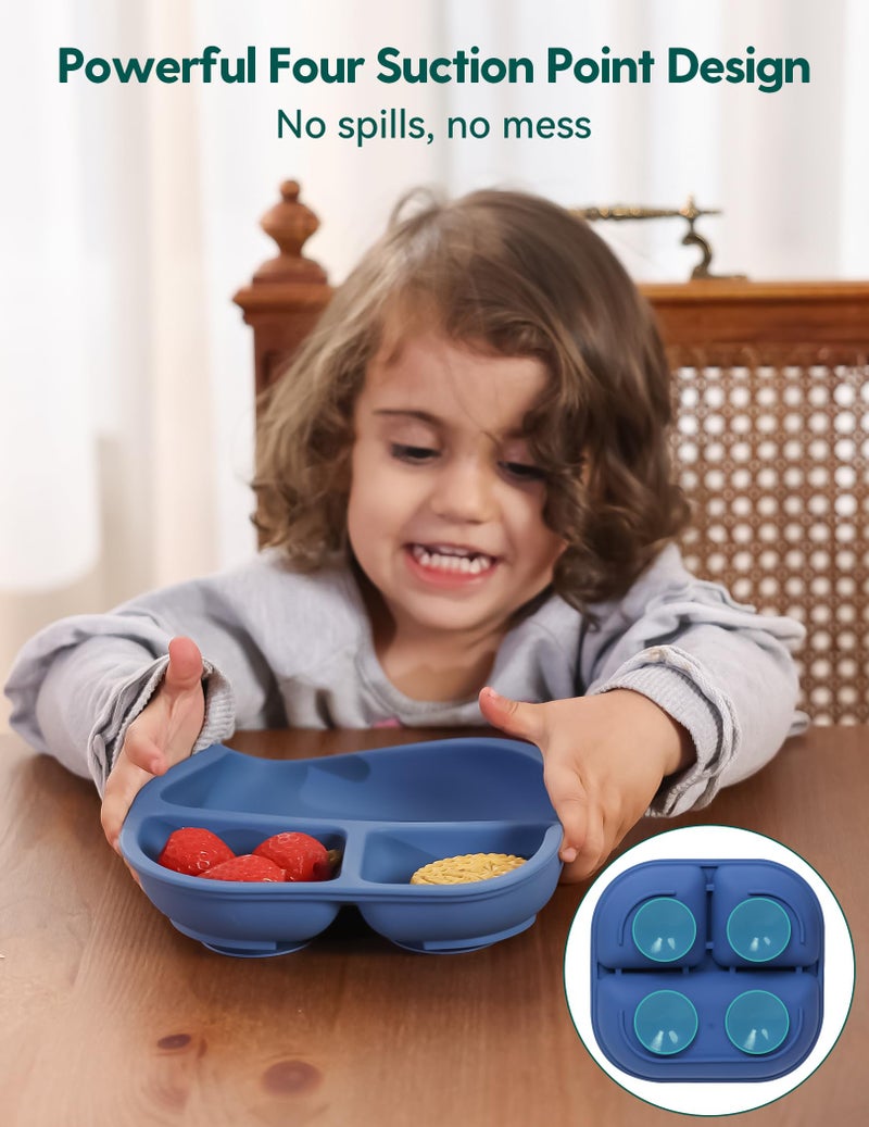 BABELIO Powerful Suction Plates for Baby and Toddler, 100% Food Grand Silicone, Divided, BPA Free, Microwave & Dishwasher Safe, Stay Put, 3 Pack - Image 4