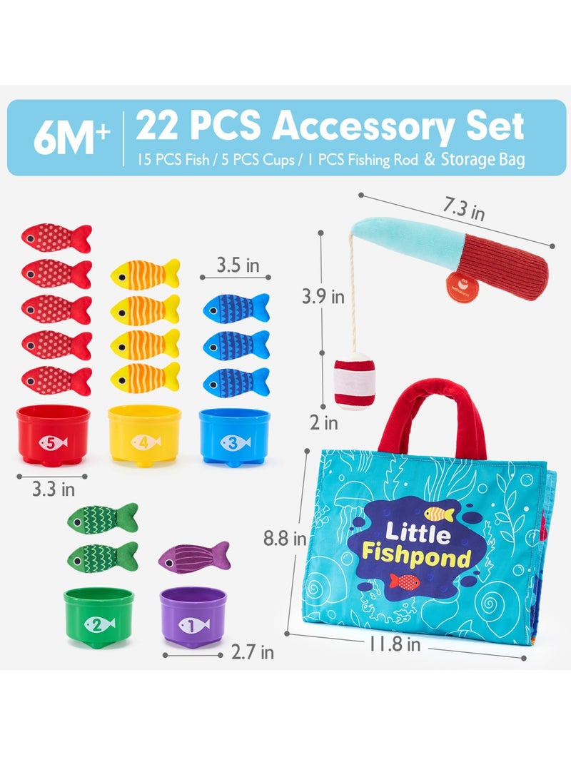 Bebiland 22PCS Cloth Fishing Game with Baby Stacking Cups, Montessori Toys for 1 Year Old Toddler Toys for 1 2 Year Old Boys Girls Toys Gifts, Montessori Educational Baby Toys 6-12-18 Months  - Image 2