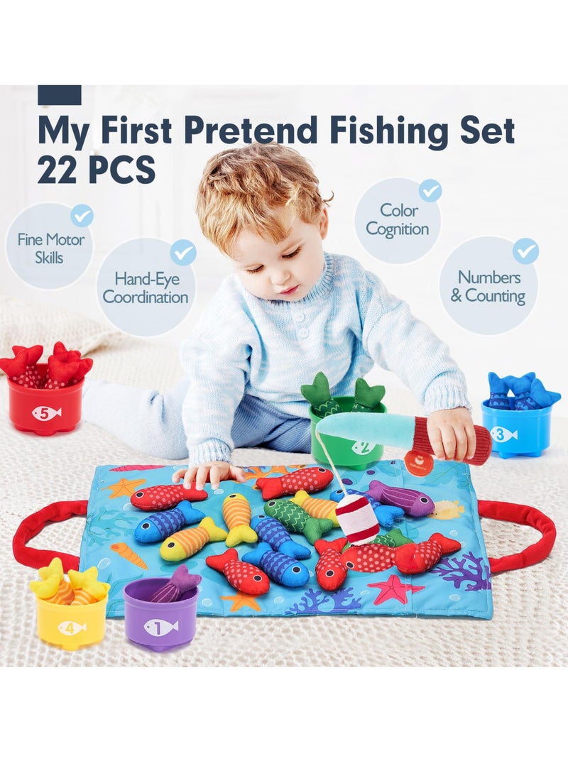 Bebiland 22PCS Cloth Fishing Game with Baby Stacking Cups, Montessori Toys for 1 Year Old Toddler Toys for 1 2 Year Old Boys Girls Toys Gifts, Montessori Educational Baby Toys 6-12-18 Months  - Image 4