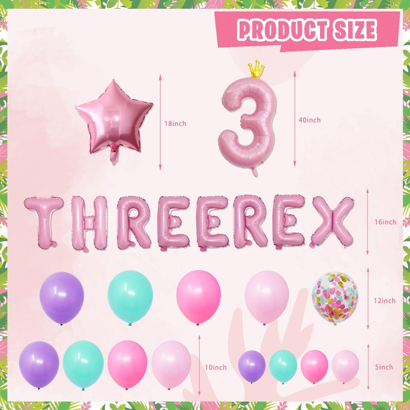 KimaruLZ Pink Dinosaur Birthday Decorations for 3 Year Old Girls, 134 Pcs Three Dino Rex Girl Dinosaur Party Supplies for Girl - Backdrop, Toppers, Tablecloth, Centerpieces, Banner, Crown, Poster - Image 4