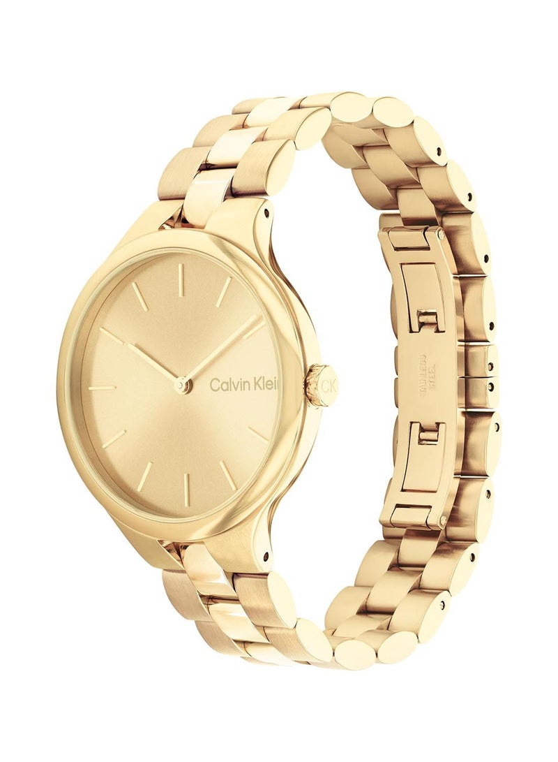 CALVIN KLEIN ساعة يد دائرية أنالوج مقاومة للماء بحزام ذهبي 25200126 - Image 1