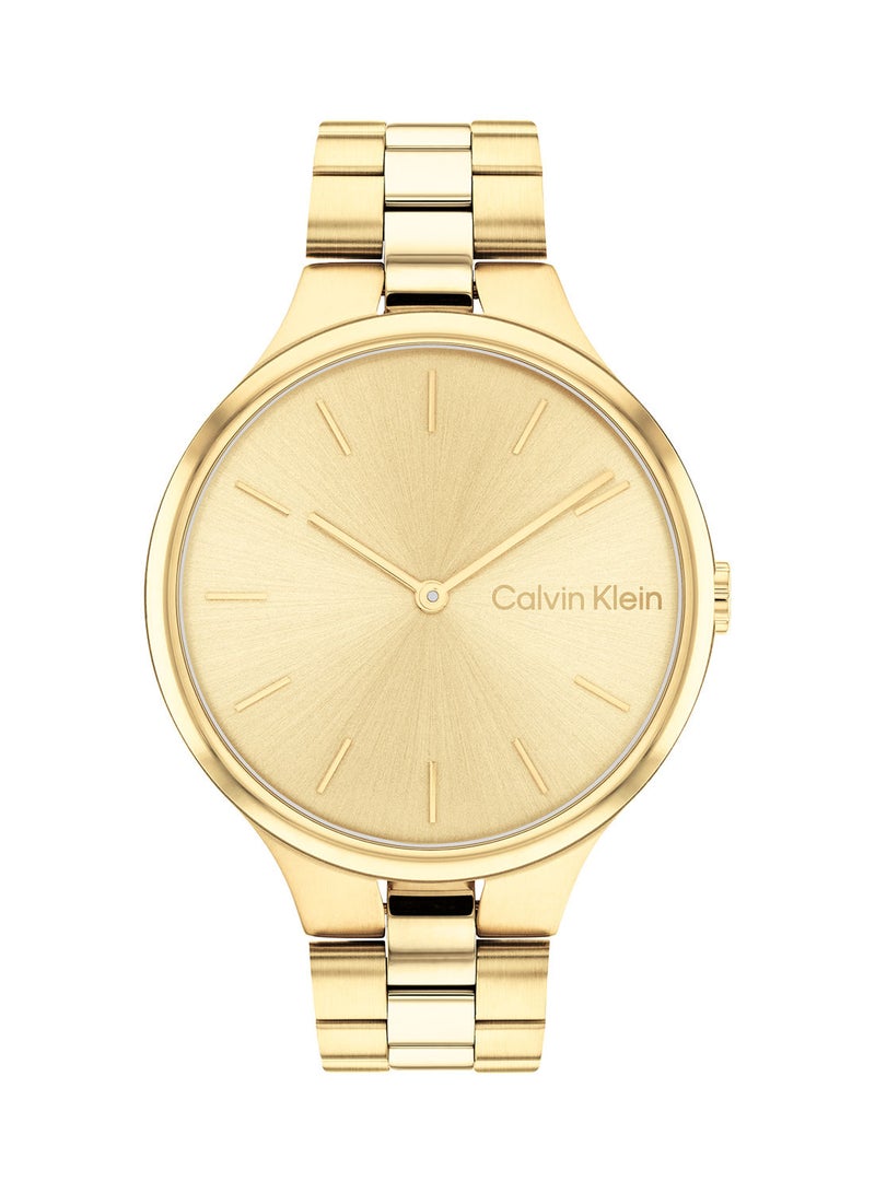 CALVIN KLEIN ساعة يد دائرية أنالوج مقاومة للماء بحزام ذهبي 25200126 - Image 2