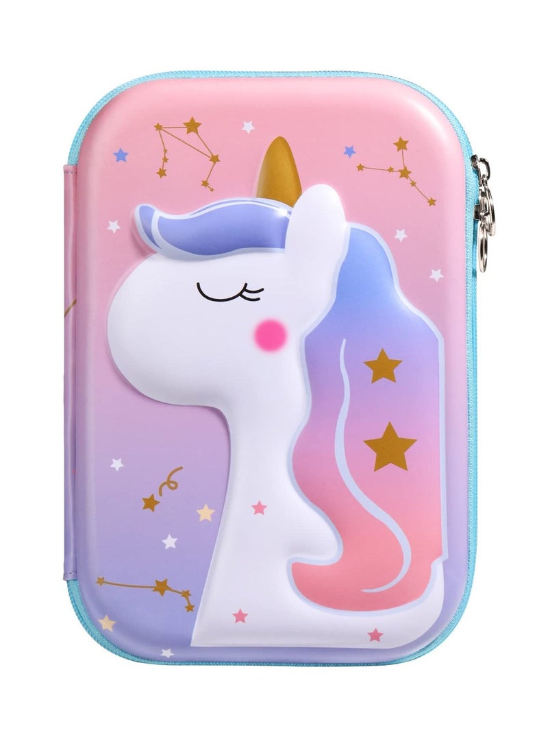 SYOSI Pencil Case, Unicorn Pencil Case for Girls, Pink & Purple Protective Pen Holder Pencil Storage Bag Portable Students Stationery Box, Cute Unicorn Pattern Pencil Pouch for Kids Gift - Image 1