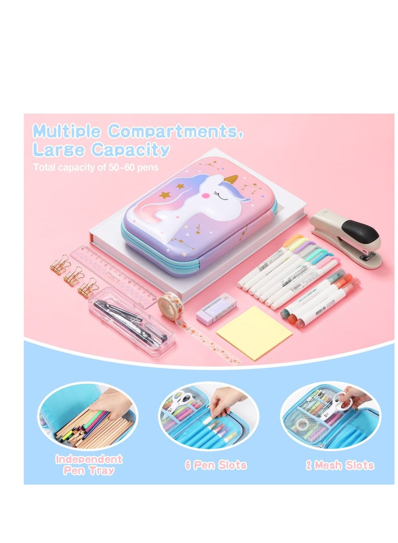 SYOSI Pencil Case, Unicorn Pencil Case for Girls, Pink & Purple Protective Pen Holder Pencil Storage Bag Portable Students Stationery Box, Cute Unicorn Pattern Pencil Pouch for Kids Gift - Image 4