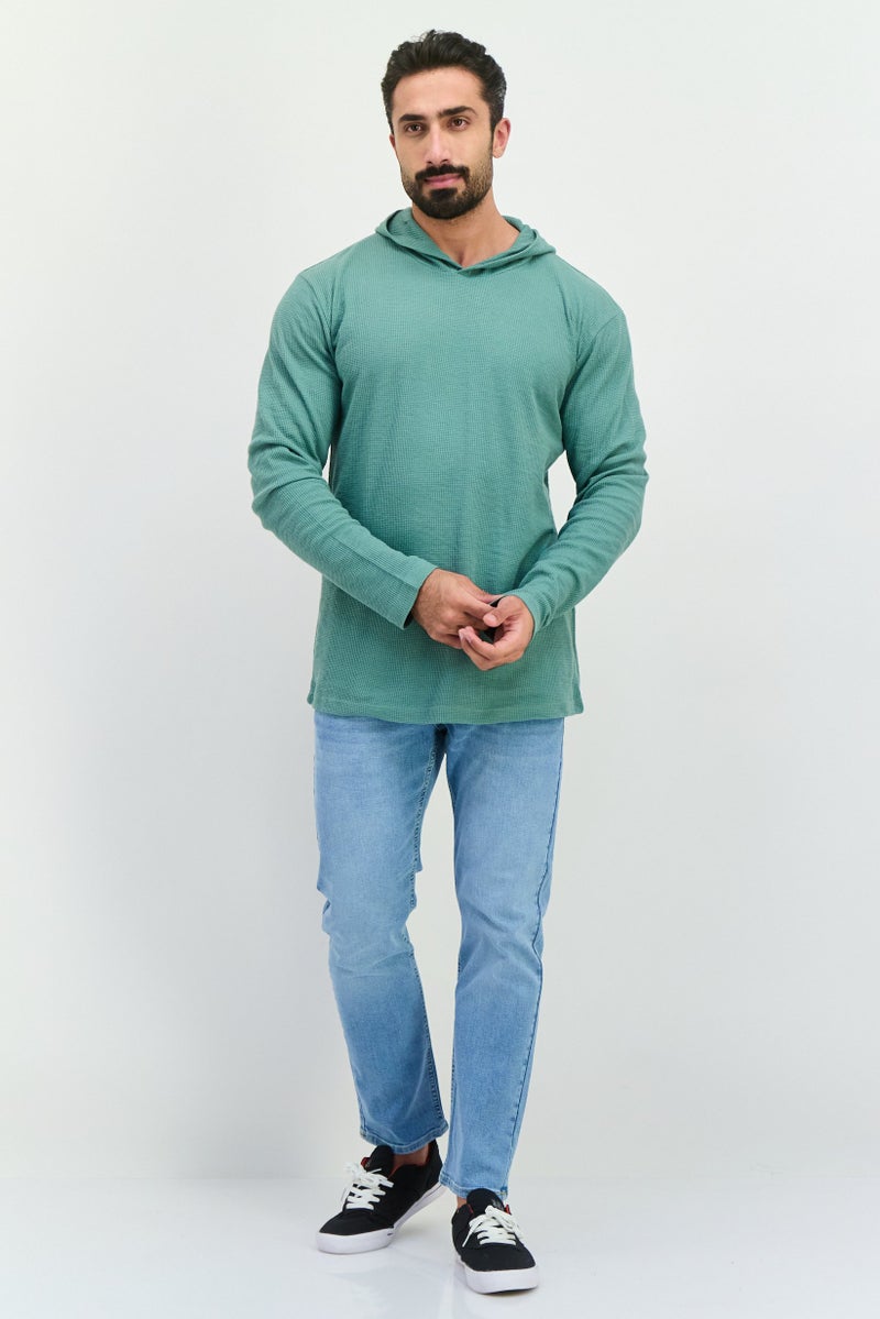 Fleece Factory Men Textured Long Sleeves Hooded Sweatshirt, Sage Green - Image 4