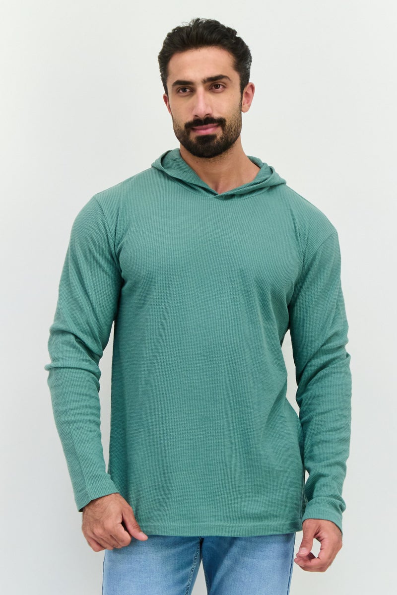 Fleece Factory Men Textured Long Sleeves Hooded Sweatshirt, Sage Green - Image 1