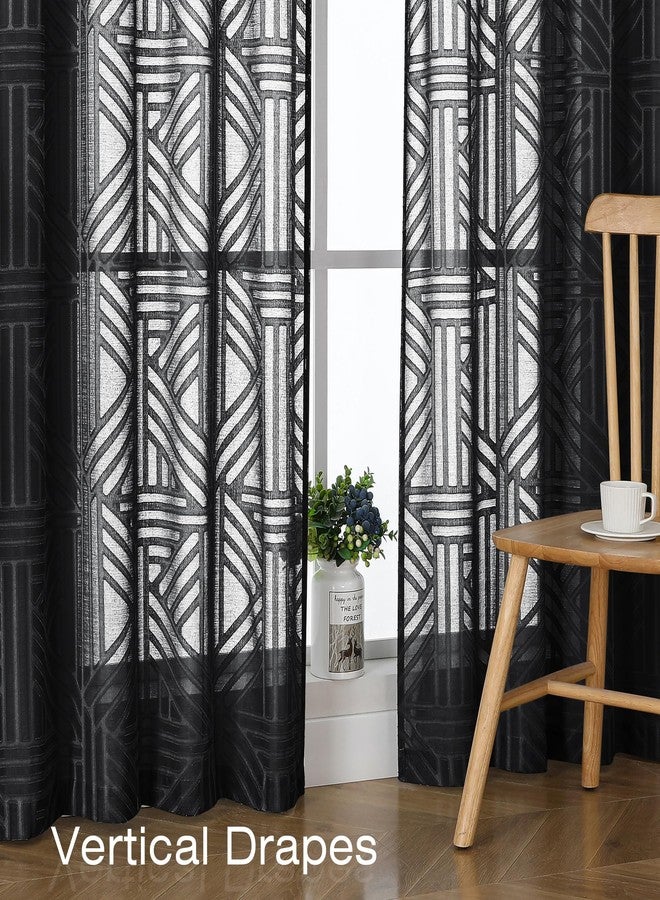 Simplebrand Black Semi Sheer Curtains 84 Inches Long 2 Panels, Light Filtering Geometric Jacquard Clip Textured Sheer Curtains for Bedroom, Modern Elegant Window Drapes, 42x84 inch - Image 5