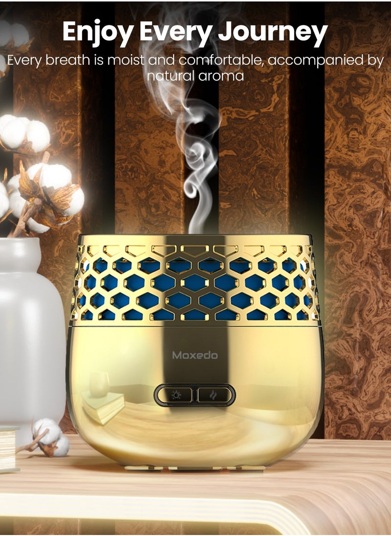 Moxedo Moxedo Electric Incense Burner Portable Aroma Diffuser with 7 Colors LED Lights USB Rechargeable for Office and Home Décor (Gold)  - Image 3