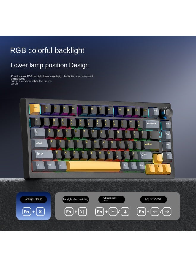 لوحة المفاتيح الميكانيكية اللاسلكية Dark K75pro بثلاثة أوضاع وزراغ مضاءة من الجانب بتقنية البلوتوث لألعاب الكمبيوتر المكتبية RGB للإلكترونيات الرياضية - Image 2