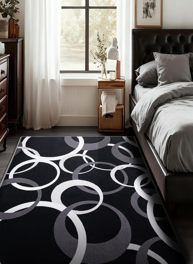 YIHOUSE 5x7 Ft Area Rugs, Concentric Circle Carpet Washable Rug, Black and White Geometric Design Rug for Living Room, Bedroom, Playroom, Nursery, Home Office Decor, Nonslip Non-Shedding - Image 3