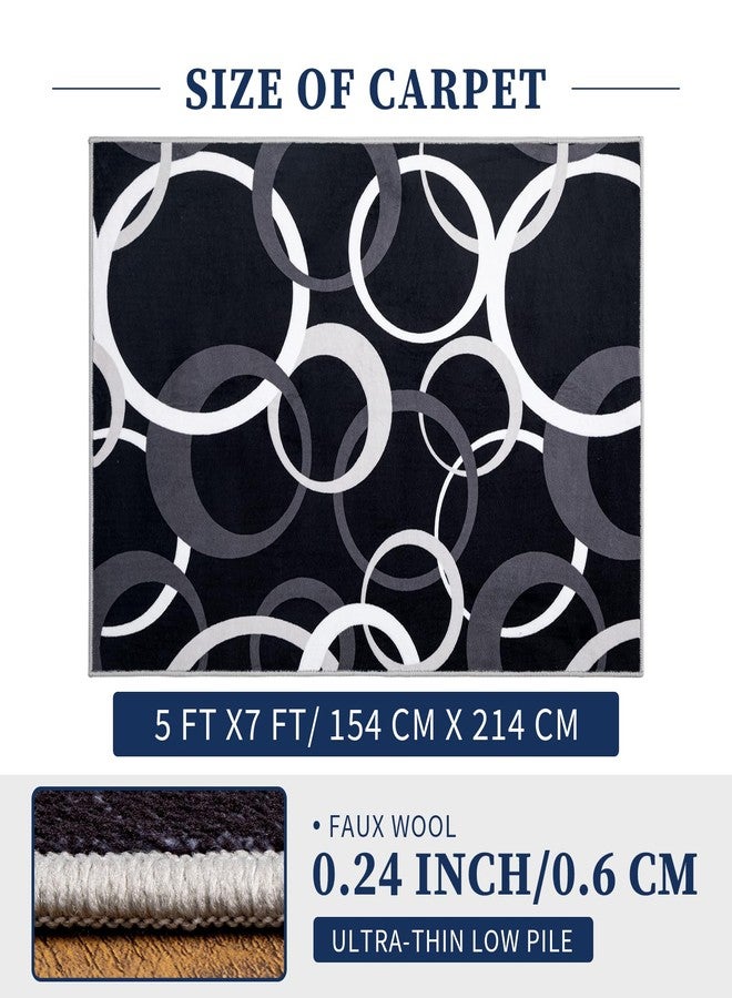 YIHOUSE 5x7 Ft Area Rugs, Concentric Circle Carpet Washable Rug, Black and White Geometric Design Rug for Living Room, Bedroom, Playroom, Nursery, Home Office Decor, Nonslip Non-Shedding - Image 2