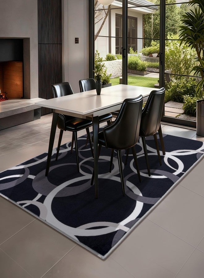 YIHOUSE 5x7 Ft Area Rugs, Concentric Circle Carpet Washable Rug, Black and White Geometric Design Rug for Living Room, Bedroom, Playroom, Nursery, Home Office Decor, Nonslip Non-Shedding - Image 4