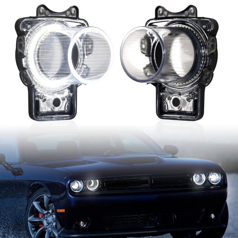 POKIAUTO LED Headlights Inlet Tubes for Dodge Challenger 1520 Head Lamps Air Inserts Assembly Inlet Light Tubes Headlight Bulbs for Dodge Challenger 20152020 Accessories 2PCS White