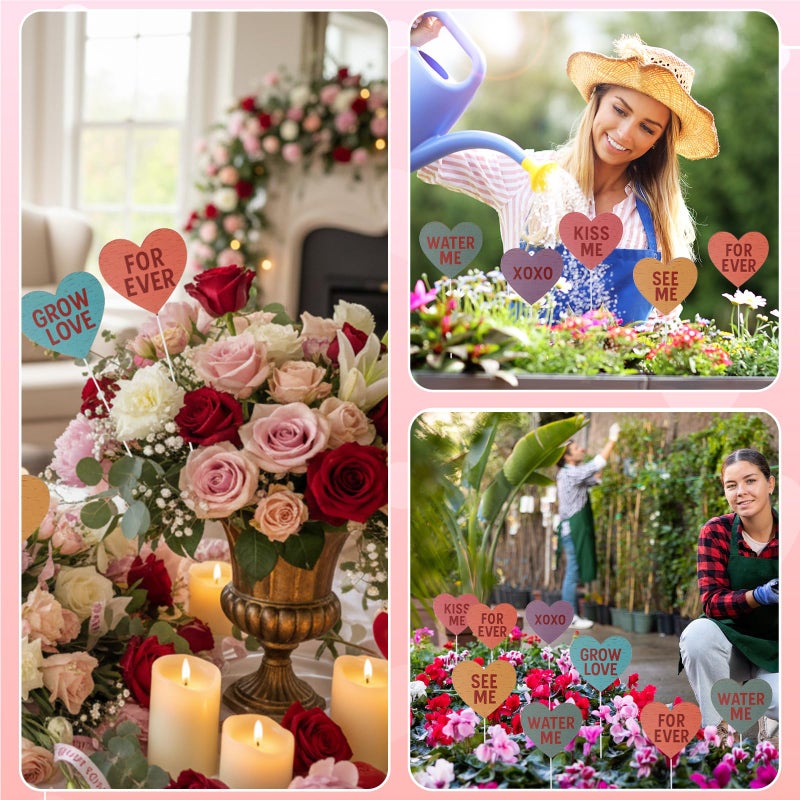 Frienda 12 Pcs Vintage Valentine's Day Planter Stakes for Outdoor Valentine's Day Conversation Yard Hearts Decor Red Pink Pastel Candy Metal Hearts Plant Stakes Sign for Patio Lawn Garden(Candy Color) - Image 5