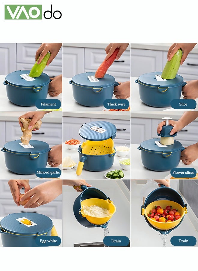 فاو دو 9 في 1 مجموعة قطاعة خضروات متعددة الوظائف سعة كبيرة قطاعة خضروات أدوات مطبخ أداة مبشرة سلة غسيل خضروات - Image 2