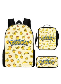Pikachu New Cartoon Anime Student Backpack Three-Piece Set 29*42*16cm 