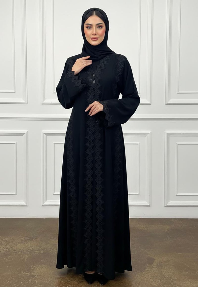 NUKHBAA Geometric Lace Abaya | Nida Fabric-936 - Image 1