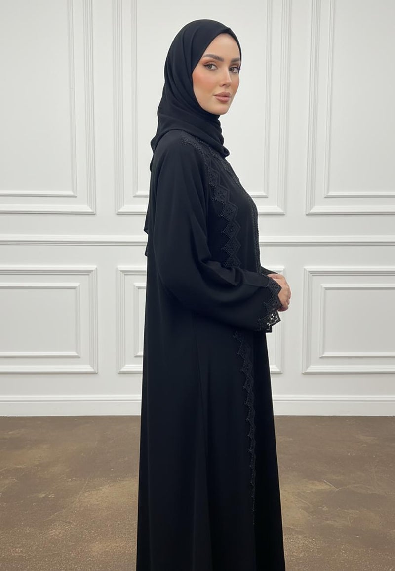 NUKHBAA Geometric Lace Abaya | Nida Fabric-936 - Image 3