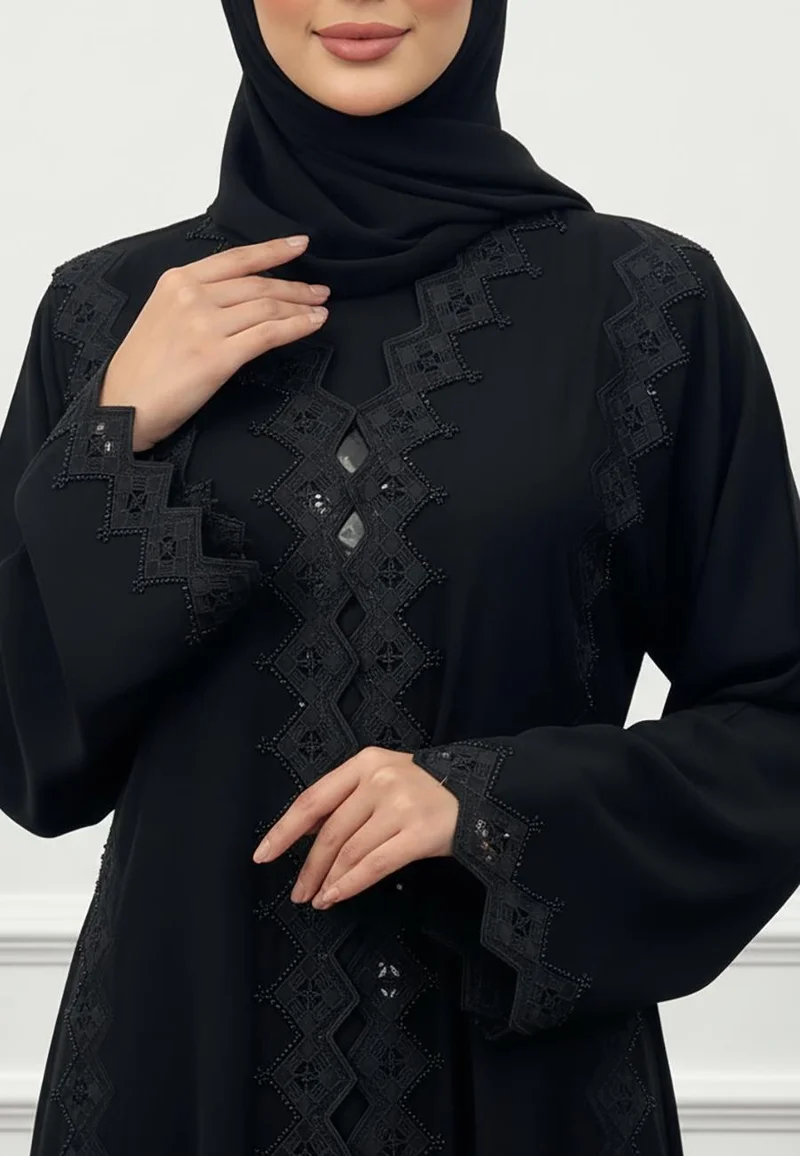 Nukhbaa Geometric Lace Abaya | Nida Fabric-936
