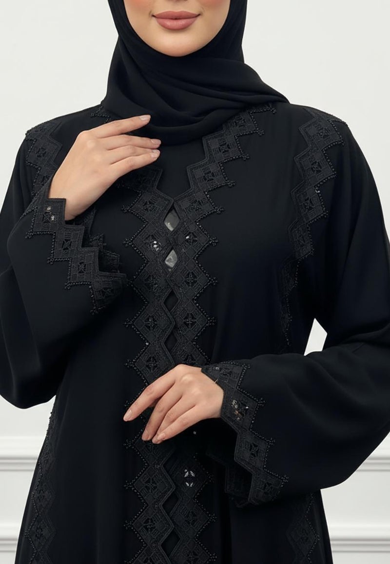 NUKHBAA Geometric Lace Abaya | Nida Fabric-936 - Image 2