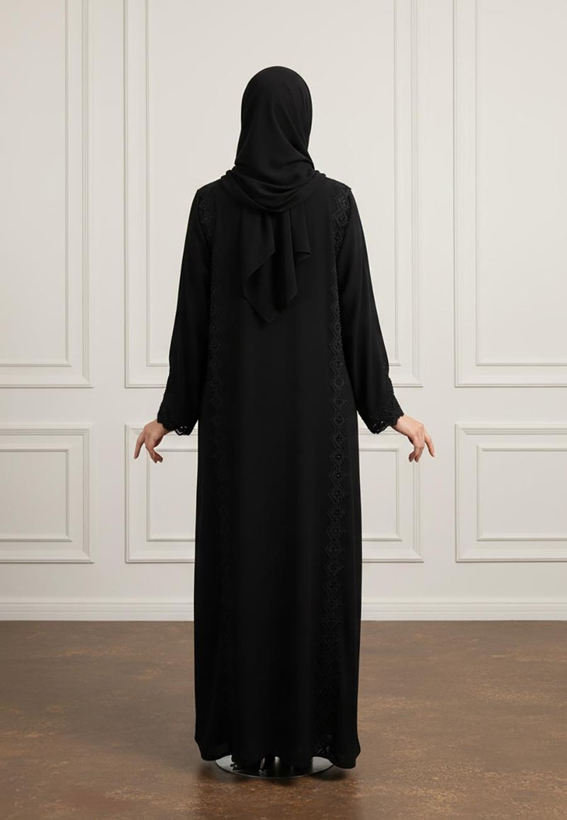 NUKHBAA Geometric Lace Abaya | Nida Fabric-936 - Image 4