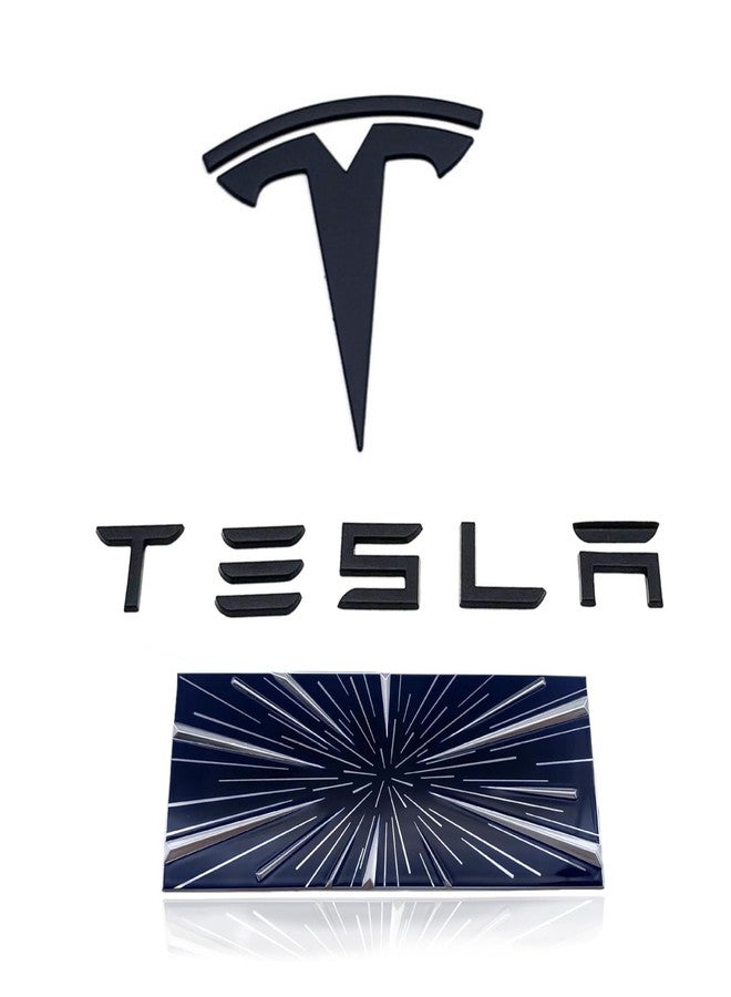 EVMIZE Metal T Logo Tesla Letters Performance Ludicrous Emblem Logo Decal Sticker Front Rear Tailgate in Matte Black for Tesla Model 3 Highland (Matte Black - Letters & Highland) - Image 1