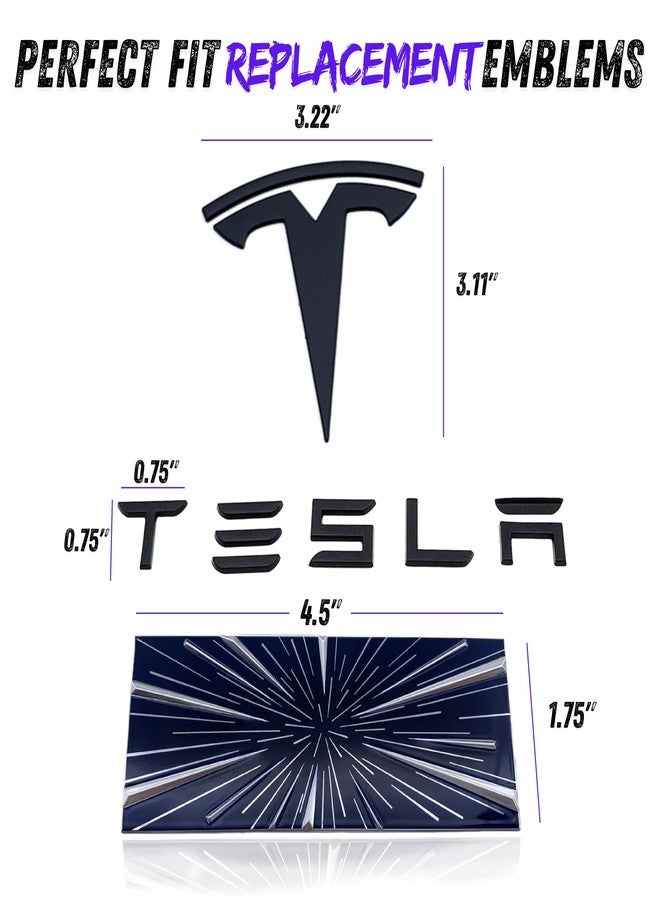 EVMIZE Metal T Logo Tesla Letters Performance Ludicrous Emblem Logo Decal Sticker Front Rear Tailgate in Matte Black for Tesla Model 3 Highland (Matte Black - Letters & Highland) - Image 2