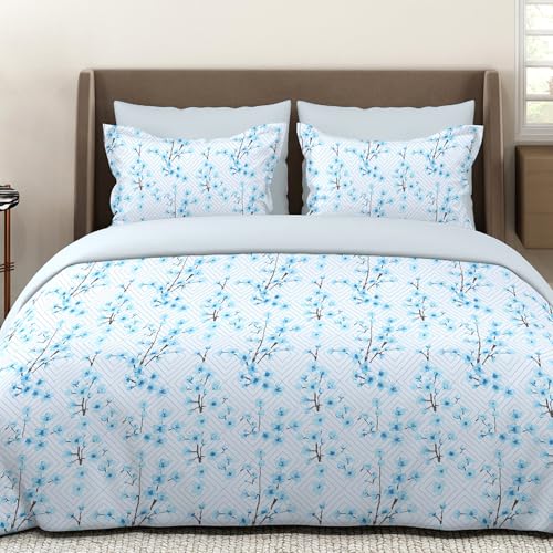 Layers Lumina Floret 100% Cotton Bedsheet Set for All Seasons - Lightweight, Moisture Absorbent, Machine Washable & Easy to Care - Gift for Housewarming & More - 144 TC - King Size (Blue Ethnic) - Image 1