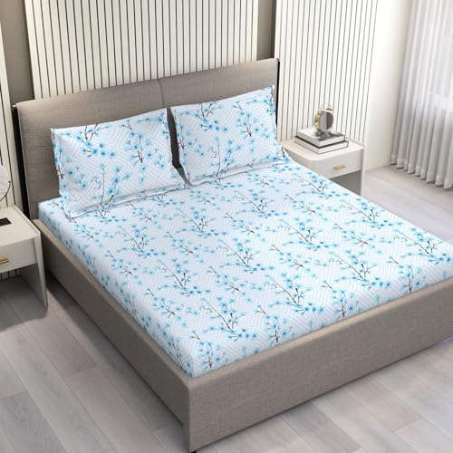 Layers Lumina Floret 100% Cotton Bedsheet Set for All Seasons - Lightweight, Moisture Absorbent, Machine Washable & Easy to Care - Gift for Housewarming & More - 144 TC - King Size (Blue Ethnic) - Image 2