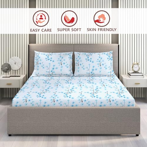 Layers Lumina Floret 100% Cotton Bedsheet Set for All Seasons - Lightweight, Moisture Absorbent, Machine Washable & Easy to Care - Gift for Housewarming & More - 144 TC - King Size (Blue Ethnic) - Image 3