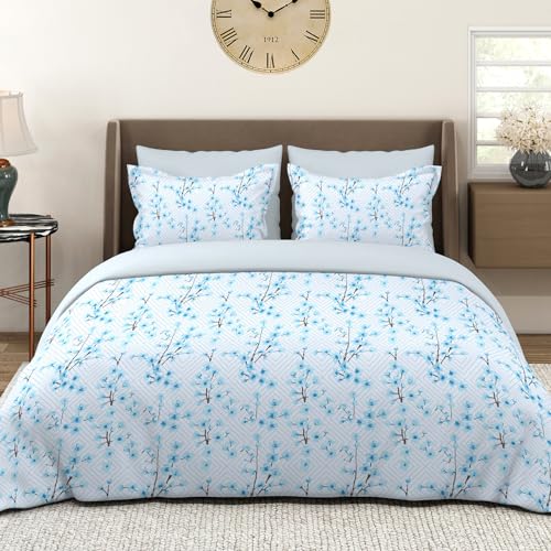 Layers Lumina Floret 100% Cotton Bedsheet Set for All Seasons - Lightweight, Moisture Absorbent, Machine Washable & Easy to Care - Gift for Housewarming & More - 144 TC - King Size (Blue Ethnic) - Image 4