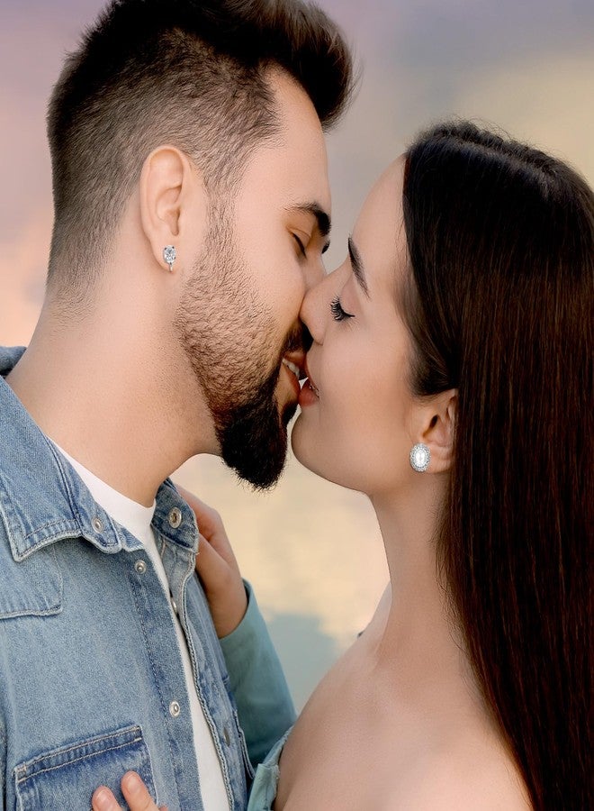 Yolev 4 Pairs Cubic Zirconia Clip on Earrings Silver Rhinestone Fake Earrings Round Pearl Clip Earrings for Women Non Pierced Stud for Dance Stage Opera Performance Wedding Party Jewelry - Image 4