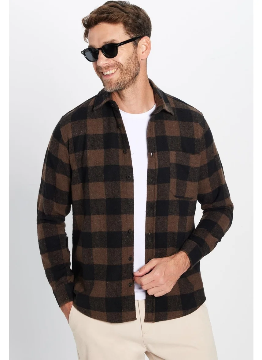 Tudors Men's Classic Fit Regular Cut Lumberjack Single Pocket Checkered Winter Shirt