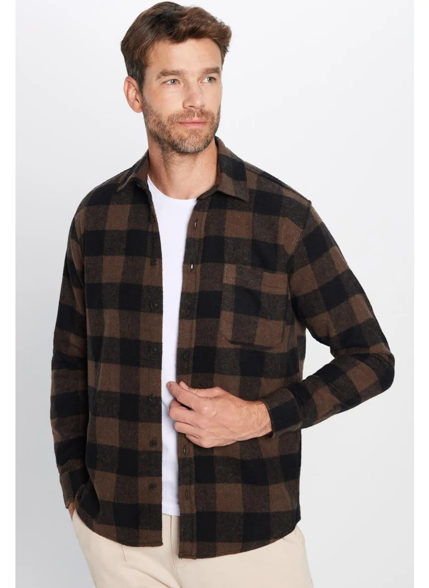 Tudors Men's Classic Fit Regular Cut Lumberjack Single Pocket Checkered Winter Shirt