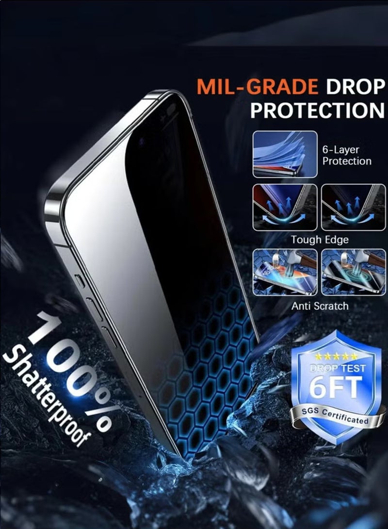 عبوة من قطعتين من واقي الشاشة الزجاجي المقوى غير المرئي للخصوصية لهاتف Apple iPhone 16 Pro Max مع لاصقة كاملة - زجاج الخصوصية - Image 3