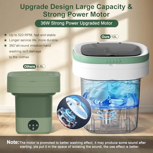 Astarama Portable Washing Machine, 12L Upgraded Mini Washing Machine With Spin Basket, Foldable Washer Cleaning for Underwear, Baby Clothes Socks and Small Items, Small Washer for Apartments, Dorm,RV (Green) - Image 5