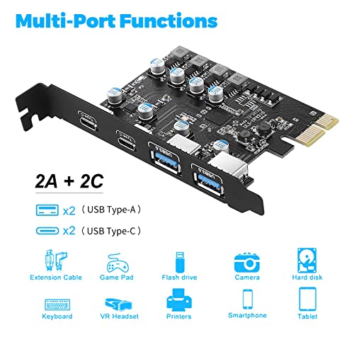 Sinefine 4 Ports PCI-E to USB 3.0 Expansion Card (2 USB Type-A and 2 USB Type-C Ports), Internal Converter PCI Express Expansion Card for Desktop PC Card - Image 3