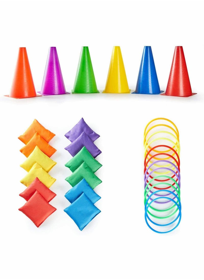 Y&D 3 in 1 Carnival Games Set Ring Toss Game 18 pcs Combo With Bean Bags Plastic Cones Throwing Rings For Kids and Adult Outdoor Indoor Activity  - Image 4