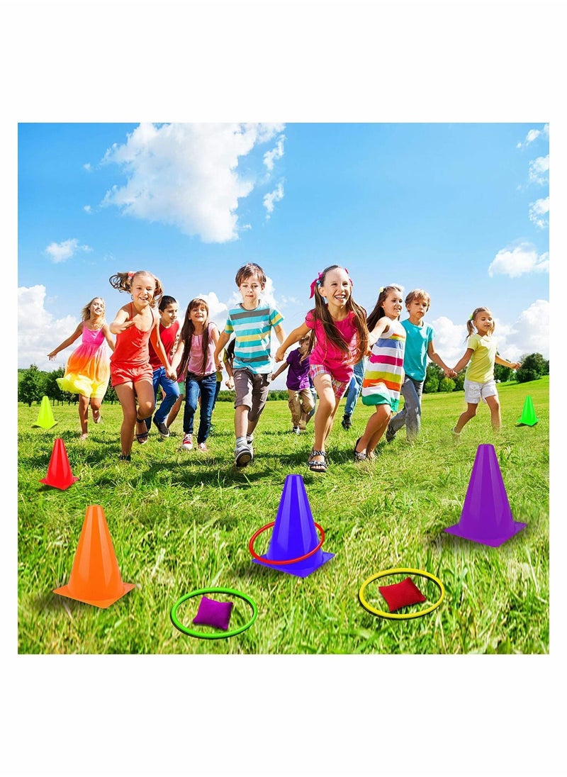 Y&D 3 in 1 Carnival Games Set Ring Toss Game 18 pcs Combo With Bean Bags Plastic Cones Throwing Rings For Kids and Adult Outdoor Indoor Activity  - Image 2