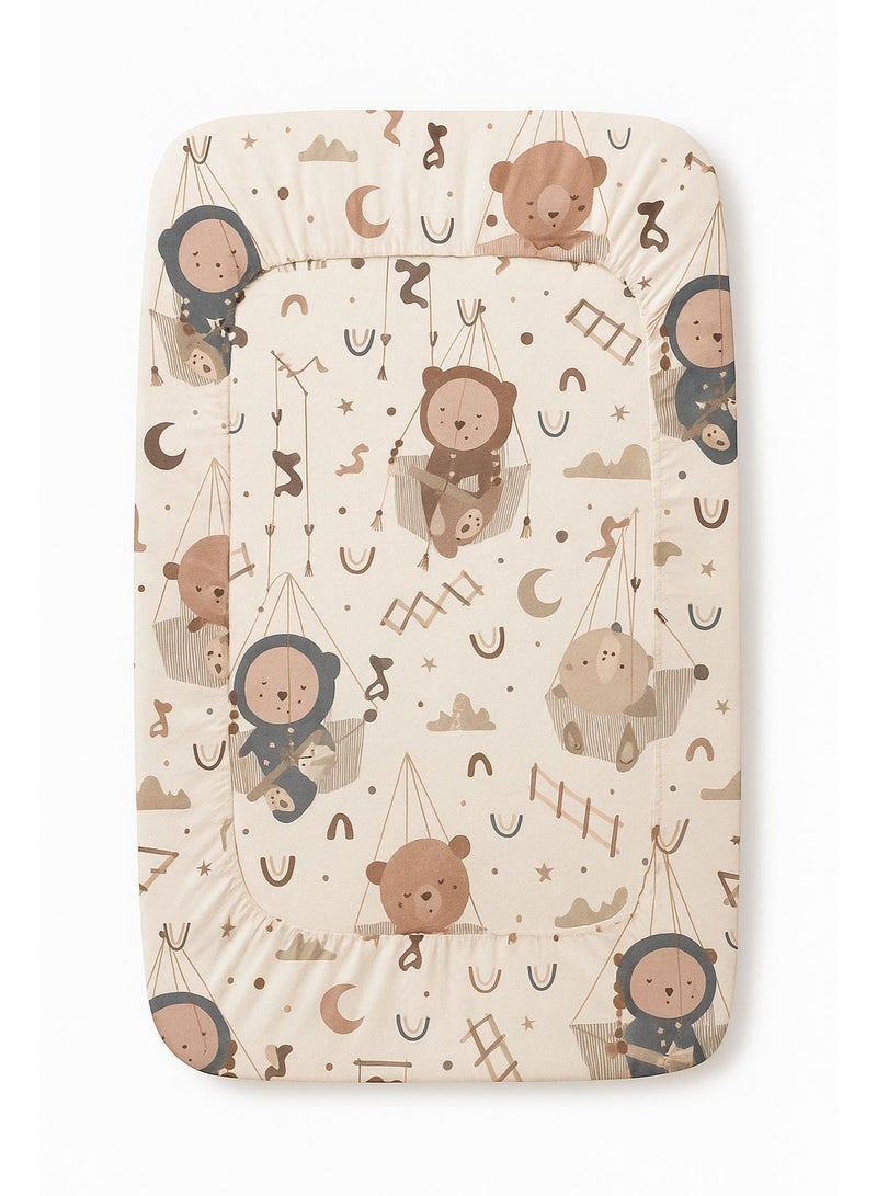 طقم سرير حديثي الولادة  من يارلن (2 ملاية سرير بأستيك لسرير مقاس 120*70*10 - تصميم دريمي بوبيز و الدب) - Image 2