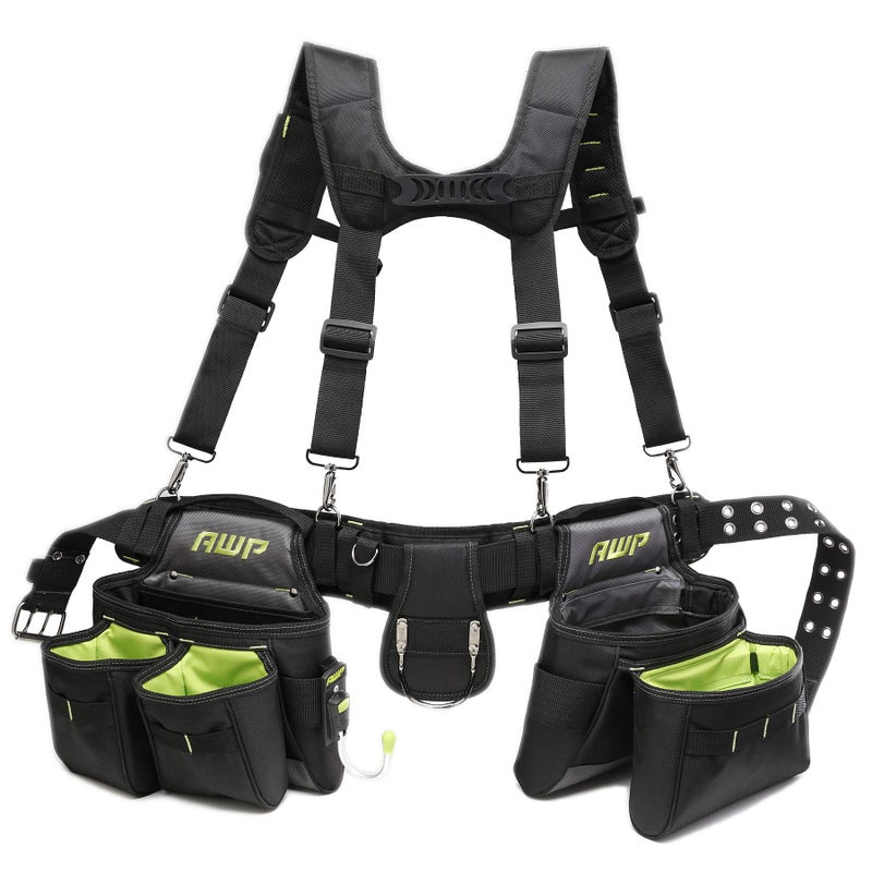 AWP Tool Belt Rig Durable HeavyDuty MultiPocket Organizer Adjustable Waist Belt for Carpenters Electricians and Mens Construction Work Gear 1L502