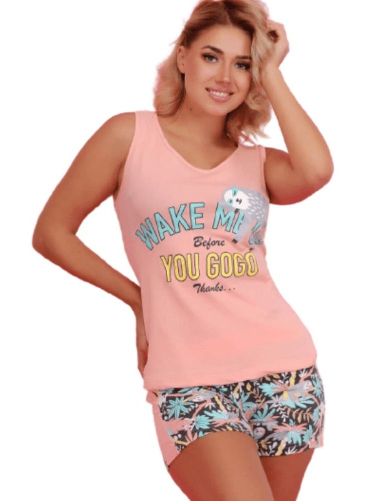 جنة طقم هوت شورت قطن بطبعات وحماله رفيعه منزليه للنساء