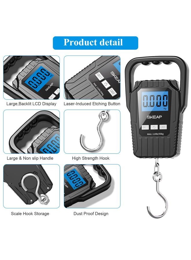 SKEAP Digital Fish Scale Hanging Scale Fishing Scale, 110lb/50kg Luggage Scale,Fish Weighing Scale, Upgrade Large Handle & Backlit LCD Display, Postal Scale,Black,Fishing Gifts for Men,Black - Image 5
