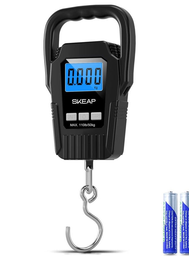 SKEAP Digital Fish Scale Hanging Scale Fishing Scale, 110lb/50kg Luggage Scale,Fish Weighing Scale, Upgrade Large Handle & Backlit LCD Display, Postal Scale,Black,Fishing Gifts for Men,Black - Image 1