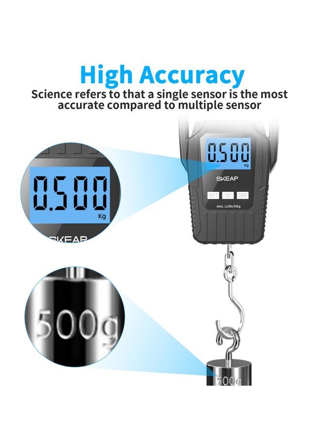 SKEAP Digital Fish Scale Hanging Scale Fishing Scale, 110lb/50kg Luggage Scale,Fish Weighing Scale, Upgrade Large Handle & Backlit LCD Display, Postal Scale,Black,Fishing Gifts for Men,Black - Image 4